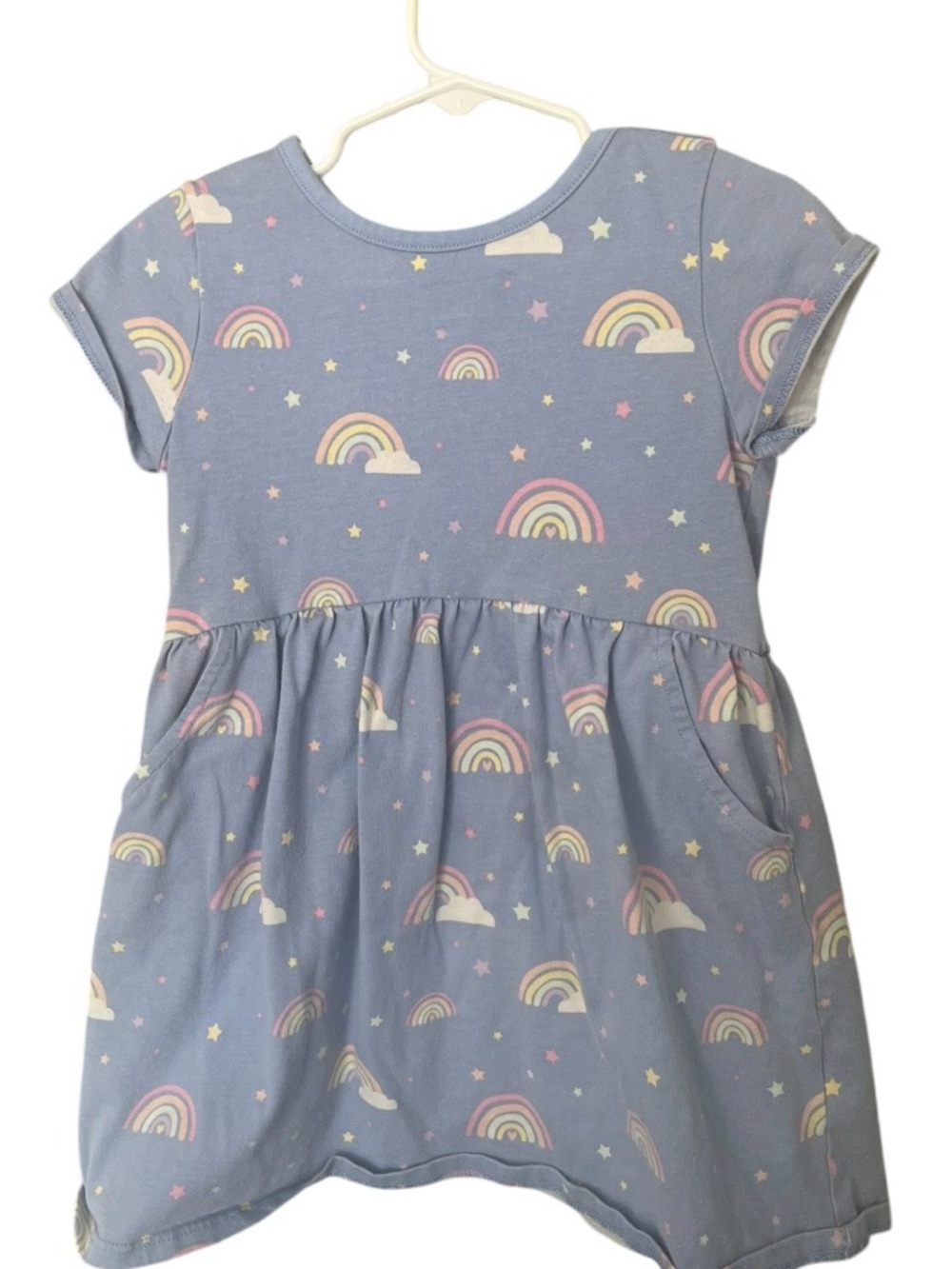 Girls' Light Blue Rainbow Print Short Sleeve Dress